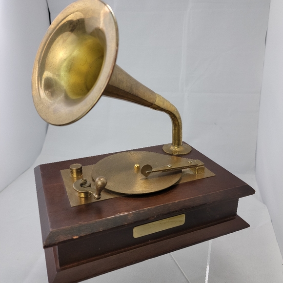 Enesco Victrola Shaped Brass and Wood Music Box